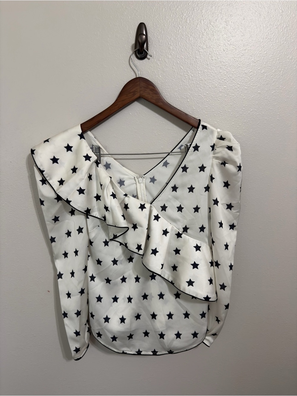 AUTHENTIC Self-Portrait White & Blue Star Puff Sleeve Blouse